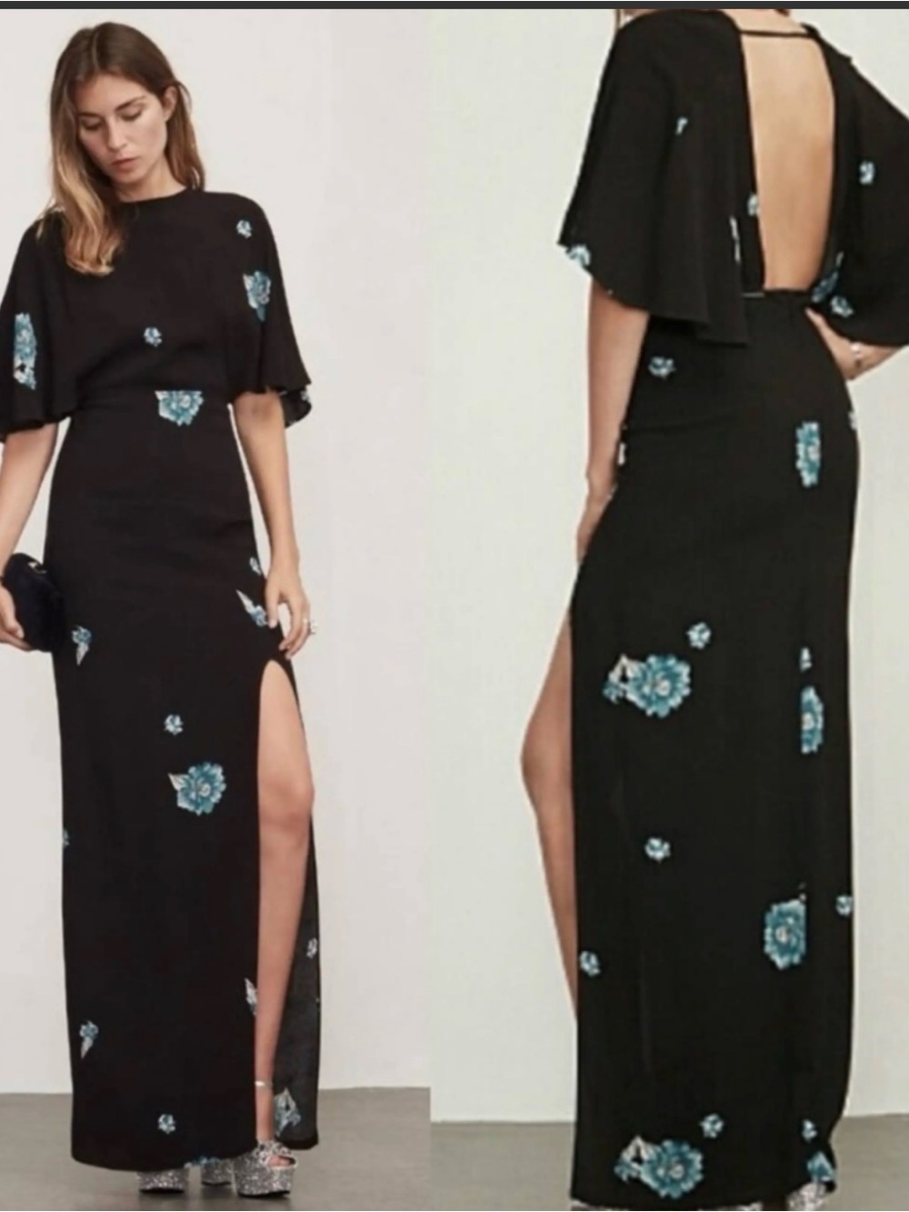 REFORMATION Escala Black Floral  Maxi Dress with Open Back 4